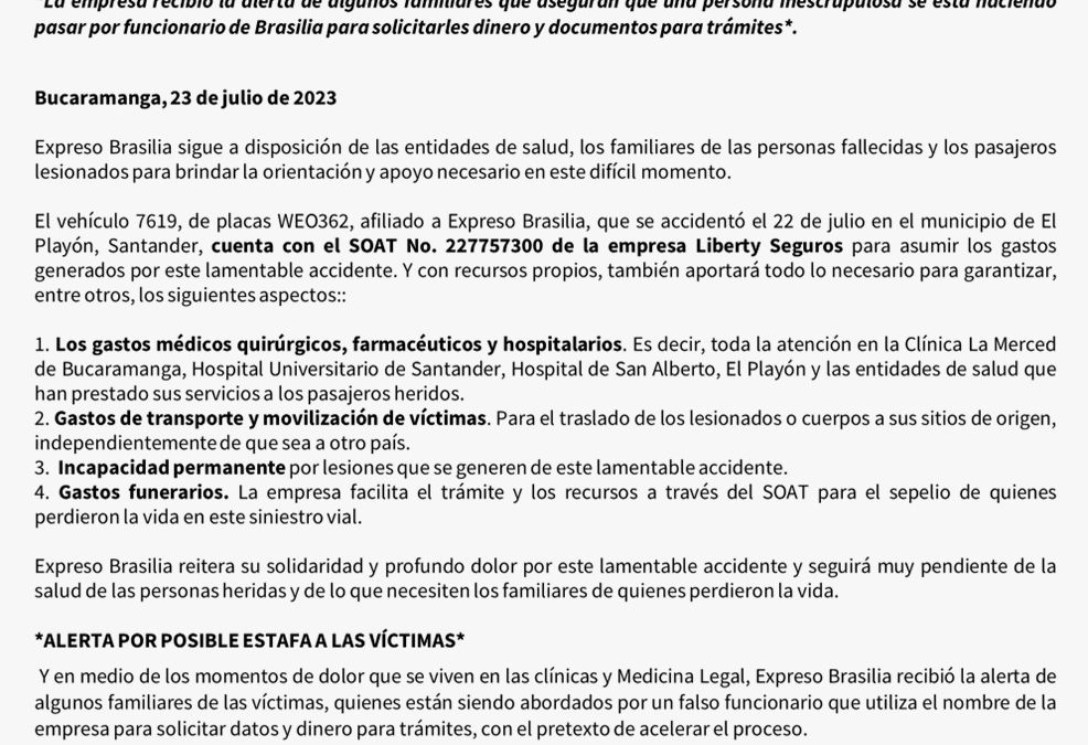 COMUNICADO DE PRENSA #3 ACCIDENTE MUNICIPIO DE EL PLAYÓN
